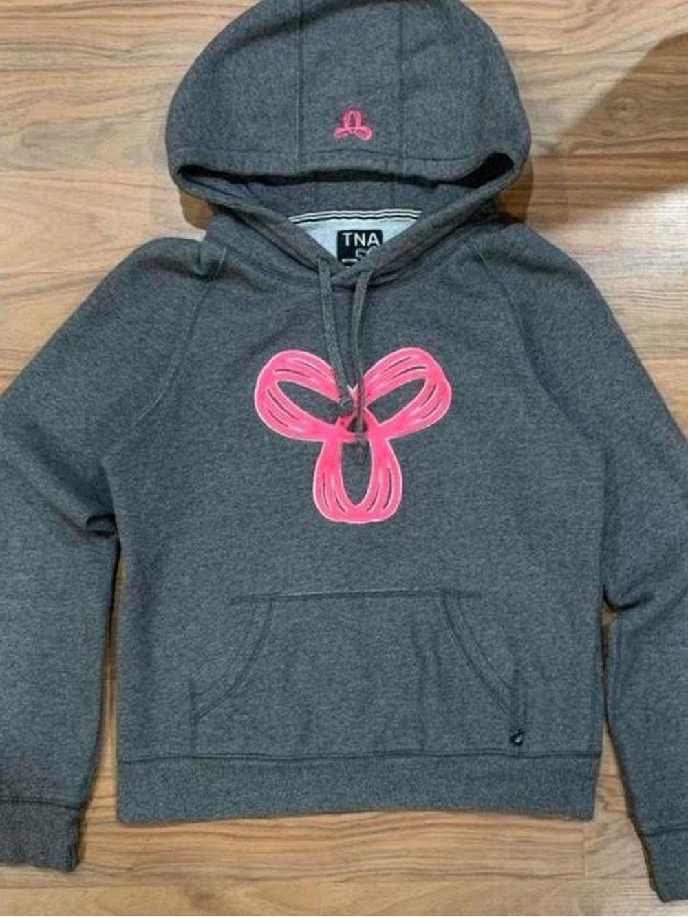 TNA Kids Charcoal Hoodie with Hot Pink Logo